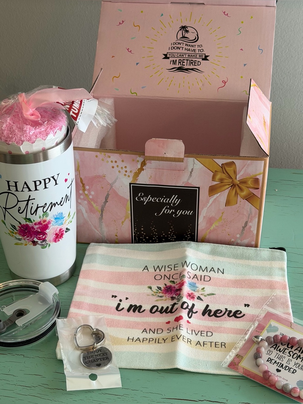 Retirement  Gift Box Tumbler, Bracelet, Keyring, Cosmetic Bag & Socks (NEW)